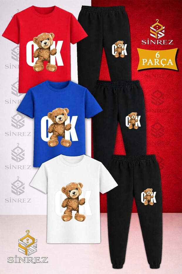 Children's Bear White Printed 3-Piece T-Shirt Tracksuit Set