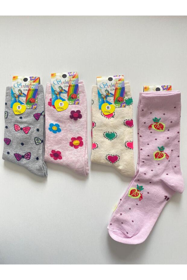Colorful Spring Motifed 4-Piece Socks for 11-12 Year Old Girls