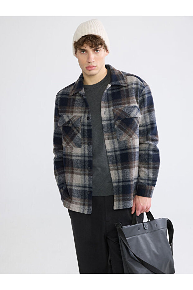 Esvab • Modern & Distinctive Comfortable Fit Checkered Embroidered Men's Shirt Jacket