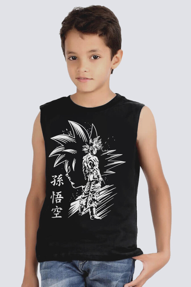 Goku Silhouette Black Cut Sleeve Boys' T-Shirt