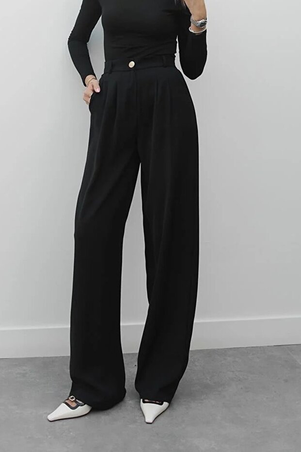 Pleated Elastic Waist Palazzo Pants Palazzo Pants 8