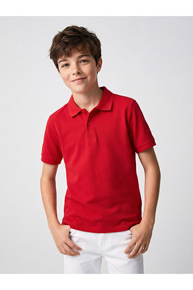 Red Polo Collar Boys' T-Shirt