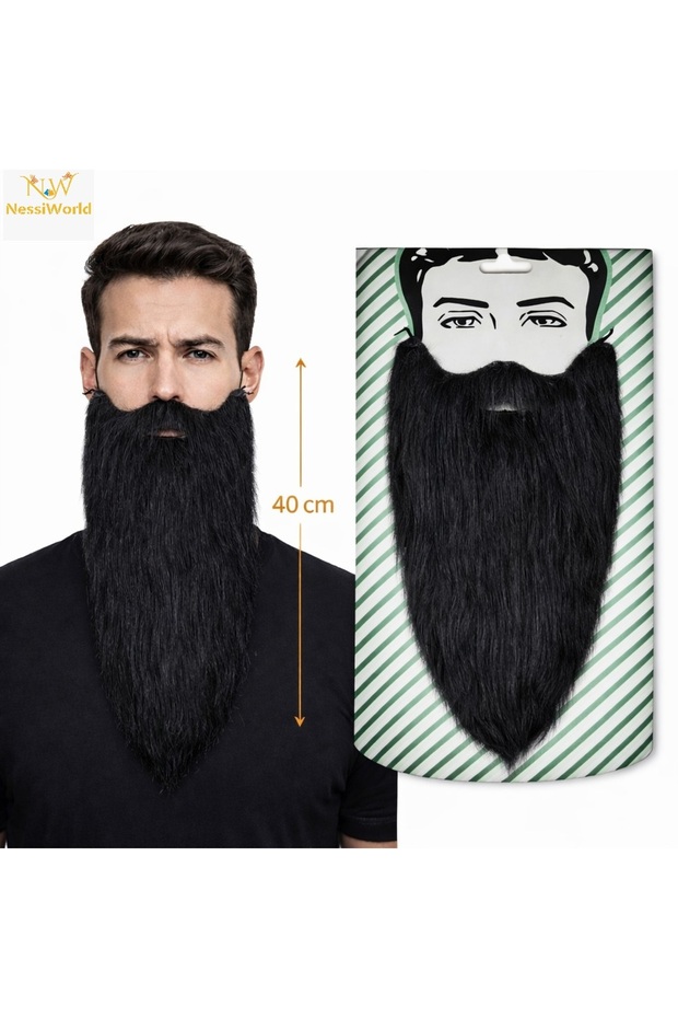 لحية صناعية طويلة مرنة باللون الأسود 40 سم