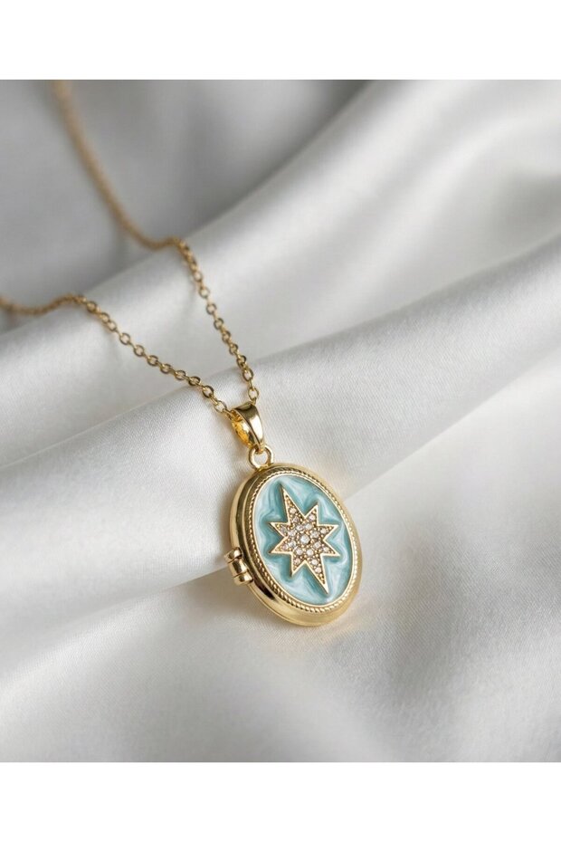 North Star Openable Coverable Gold Color Medallion Steel Necklace Name Can Be Written