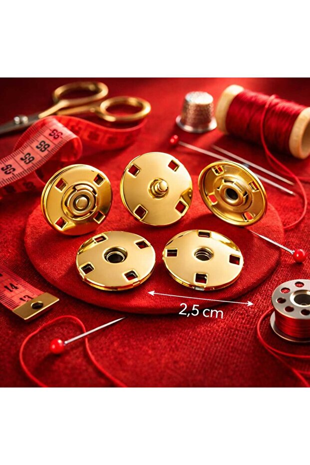 Click-On Hand-Attached Metallic Light Gold Coated Button 2.5 cm 1 Pack 4 Pieces