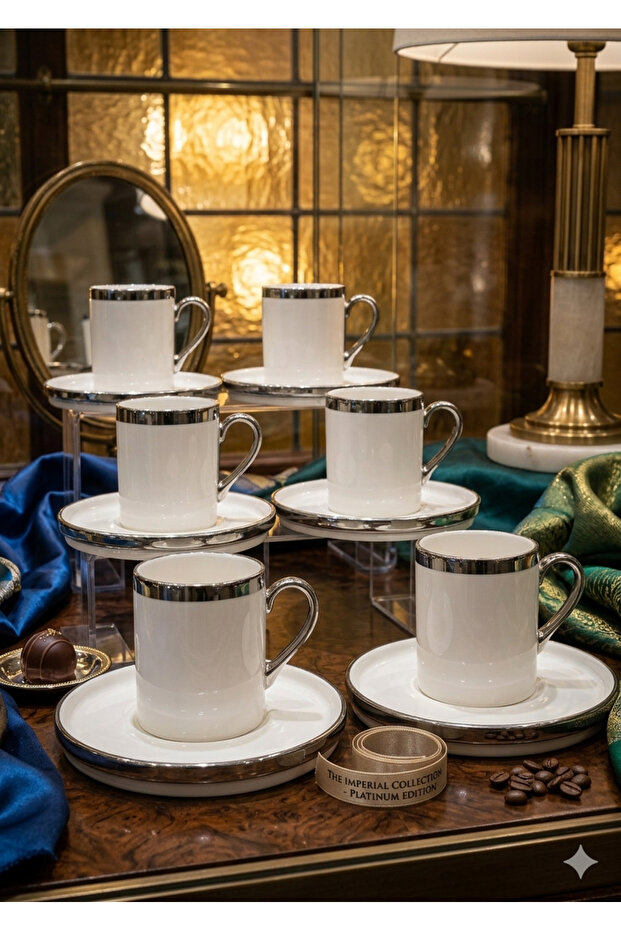 Gold Porcelain Turkish Coffee Cup Set - 6-Piece Gold Cups