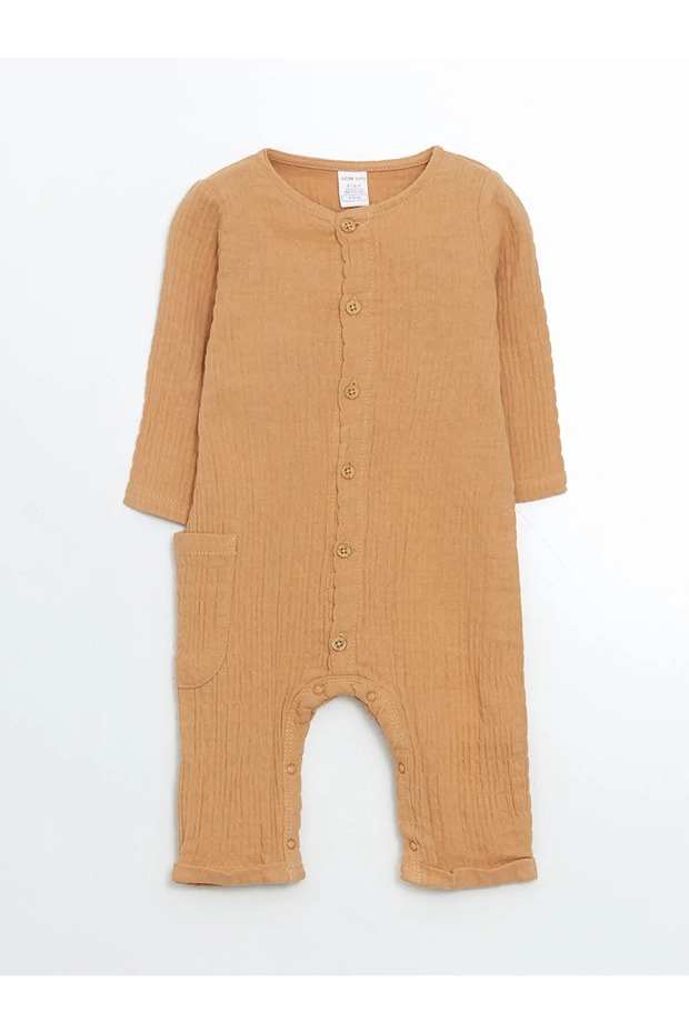 Lcw Baby Brown Crew Neck Basic Baby Boy Jumpsuit