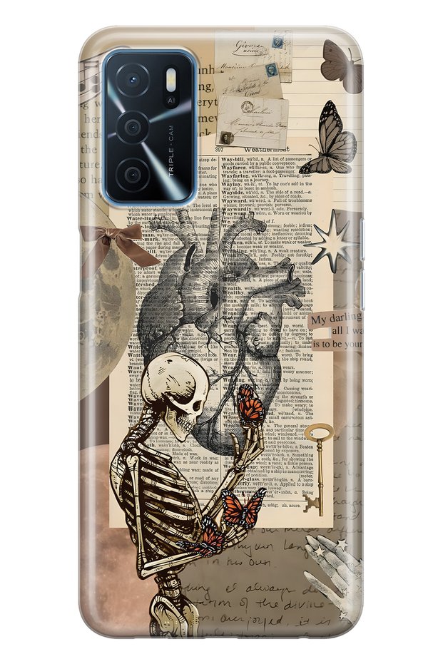 Oppo A16 / A55 Compatible Vintage Skeleton and Butterfly D Patterned Transparent Phone Case