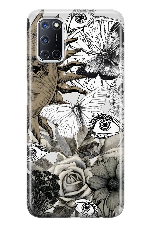 Oppo A52 / A72 / A92 Compatible Sun and Eye Collage Patterned Transparent Phone Case
