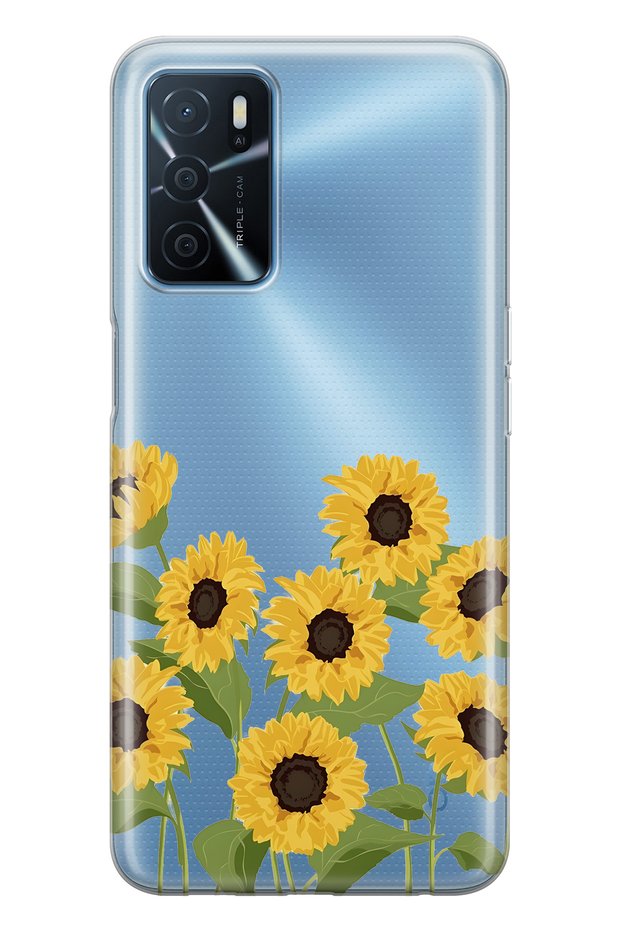 حافظة هاتف شفافة متوافقة مع هاتف أوبو A16 / A55 من نوع Sunflowers منقوش