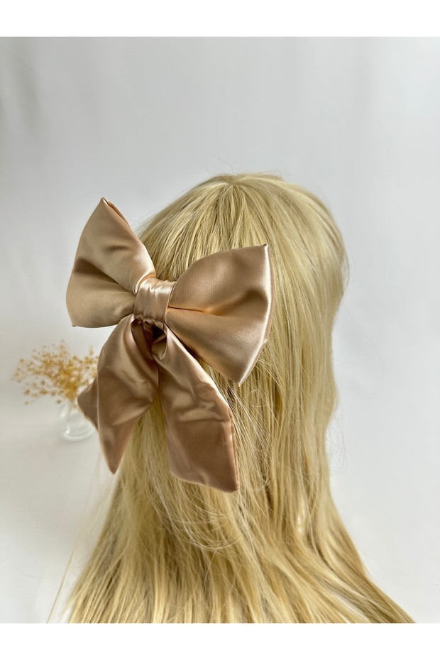 Beige Satin Bow Automatic Buckle - 3