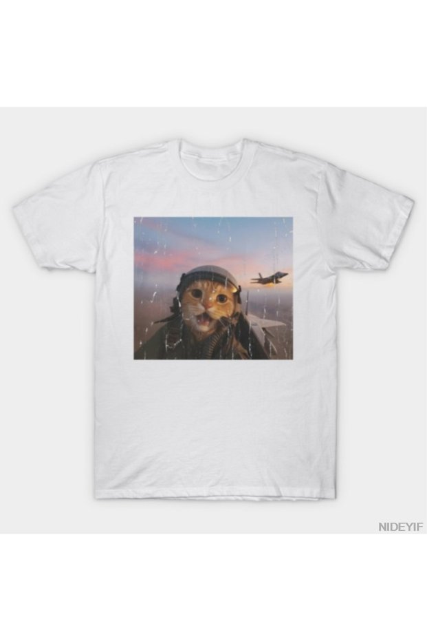 Funny Fighter Pilot Cat T-Shirt for Men Women 100% Cotton t Shirts Short Sleeve Tople