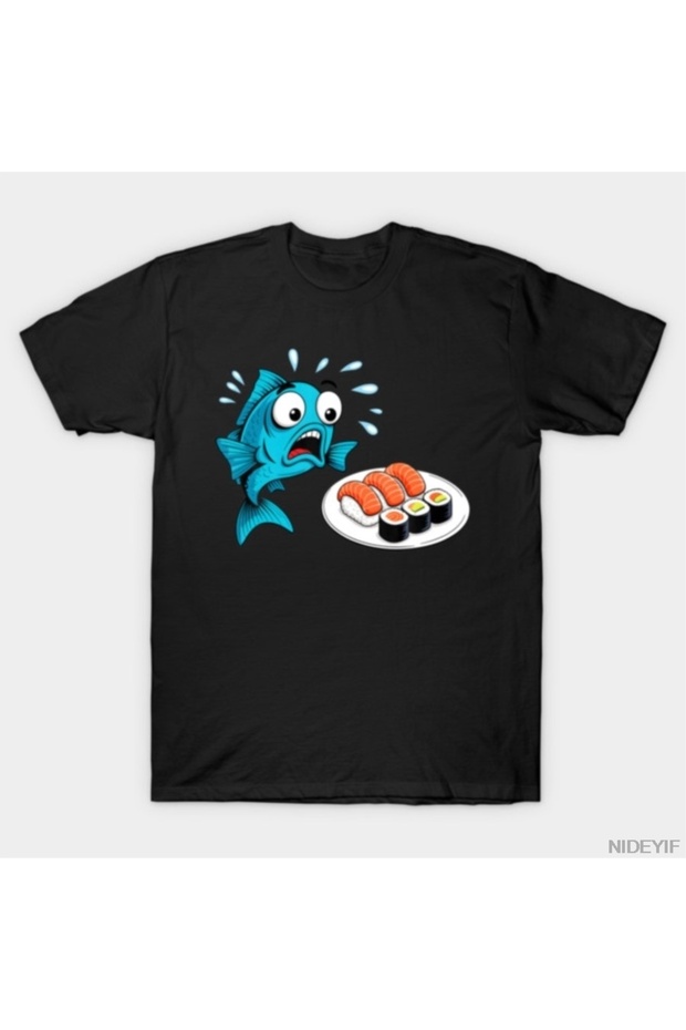 Fish Scared Sushi Japanese Food T-Shirt for Men Women 100% Cotton t Shirts Short Sleeve