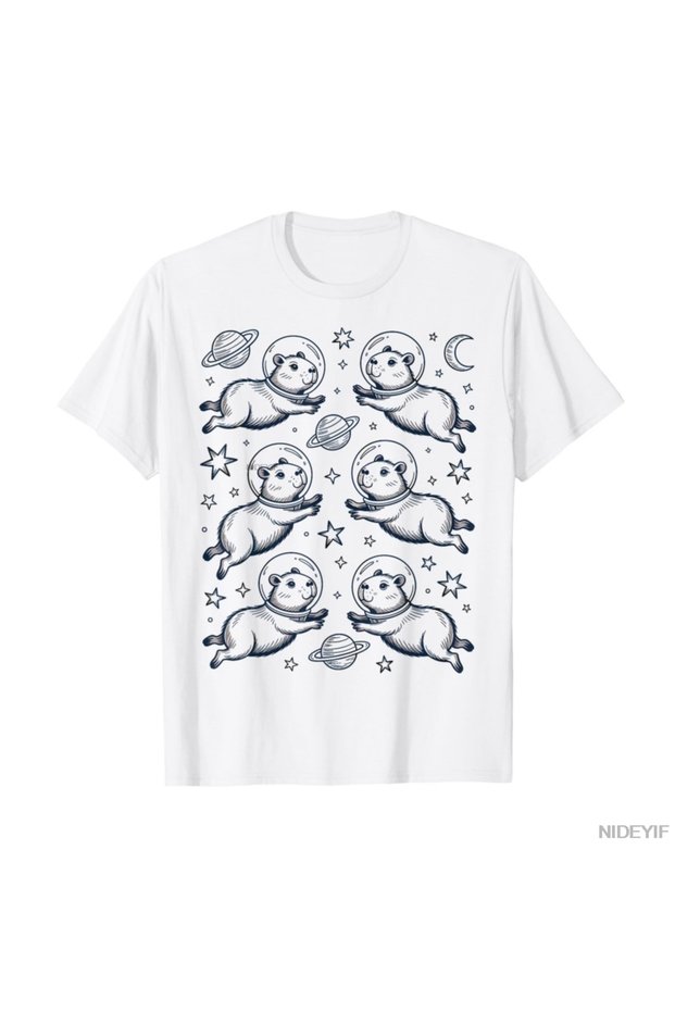 Kawaii Space Capybara Meme Astronaut Aesthetic T-Shirt for Men Women 100% Cotton t Shir