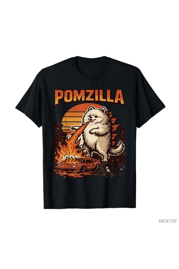 Pomzilla Pomeranian Dog Vintage Monster Pom Dog Lover T-Shirt for Men Women