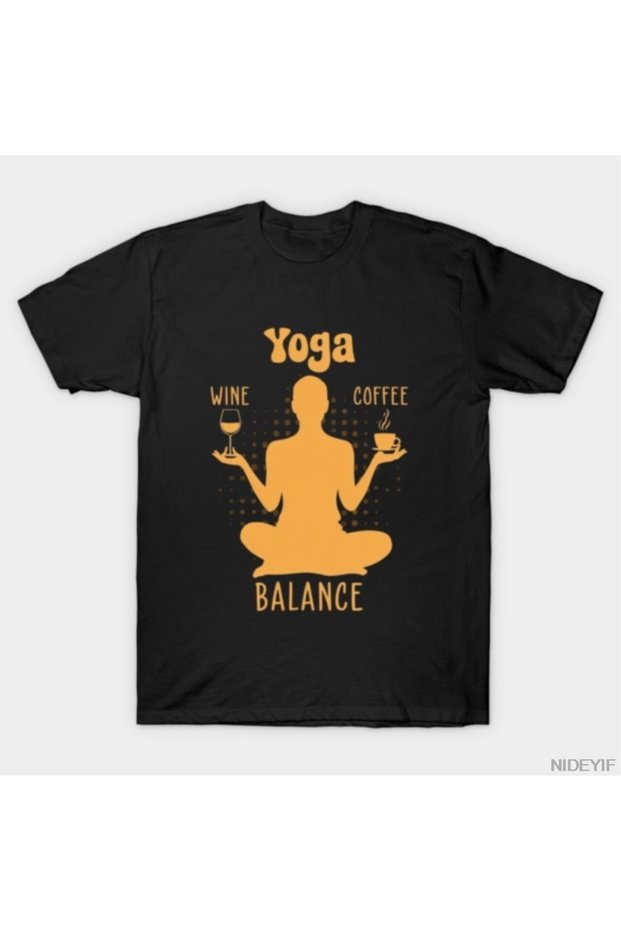Yoga Balance Coffee and Wine Yoga Lover Funny Gift T-Shirt for Men Women 100% P
