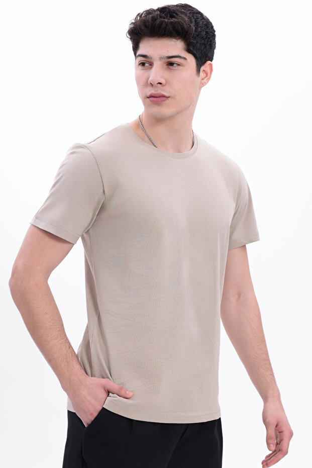 Men's Cream Basic T-Shirt – Regular Fit Crew Neck 100% Cotton 30/1 Single Jersey Fabric Casual T-Shirt