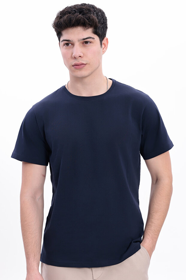 Men's Navy Blue Basic T-Shirt – Regular Fit Crew Neck 100% Cotton 30/1 Single Jersey Fabric Casual T-Shirt