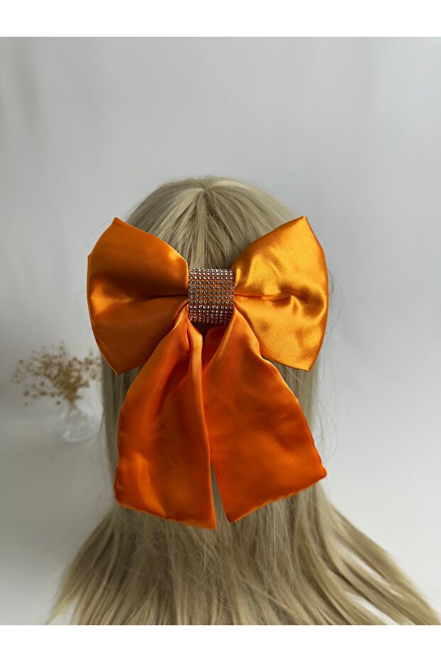 Orange Stone Satin Bow Automatic Buckle