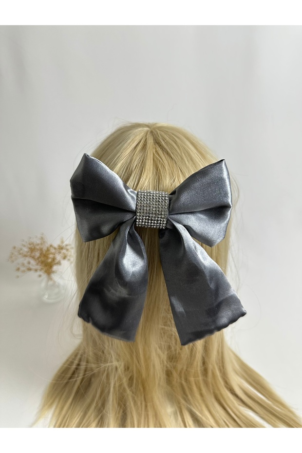 Gray Stone Satin Bow Automatic Buckle - 1