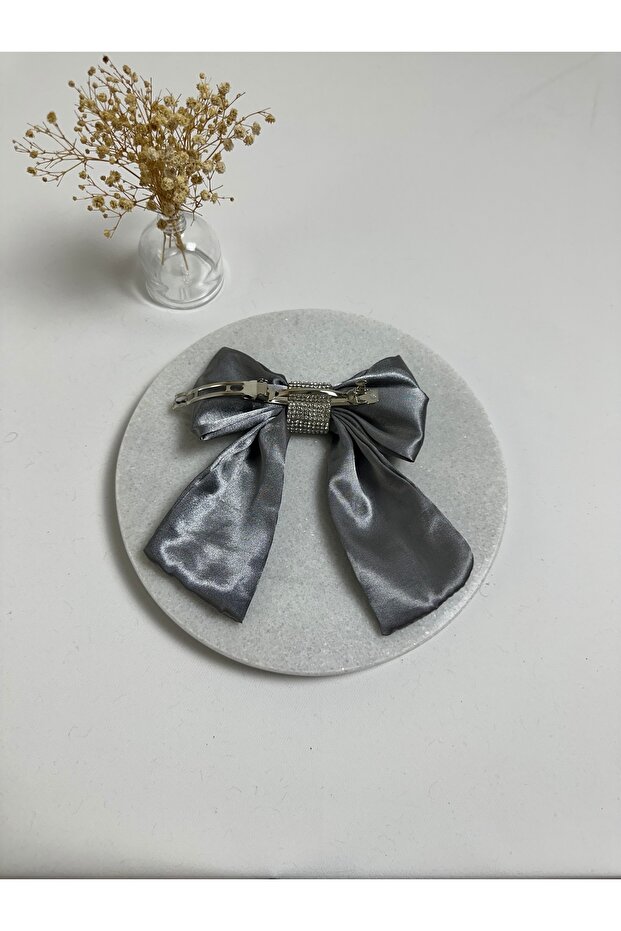 Gray Stone Satin Bow Automatic Buckle - 4