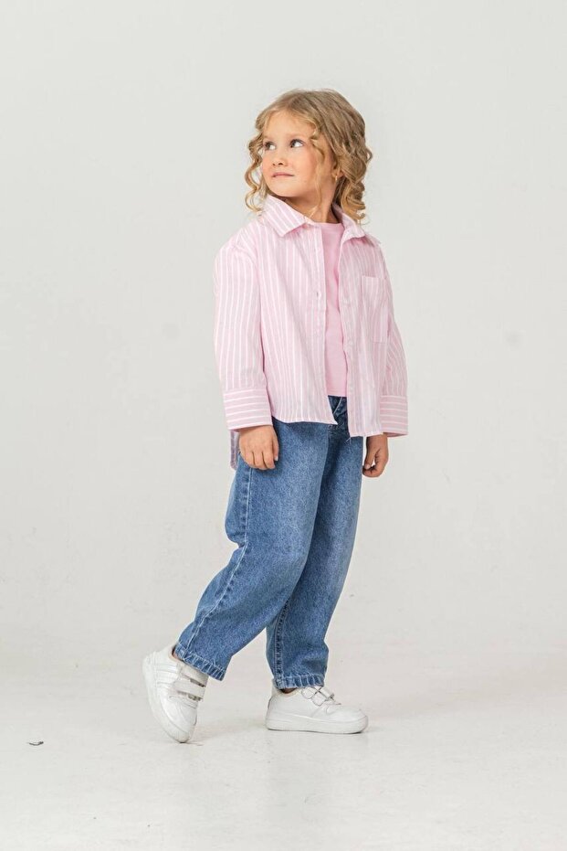 Girl's Striped Shirt Basic T-Shirt and Jeans 3-Piece Set Casual Stylish Combination