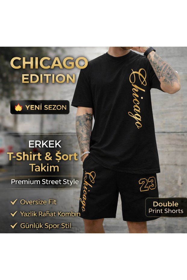 Men's Women's Unisex Chicago Printed Oversized T-Shirt Shorts Set – Comfortable Summer Sports Set
