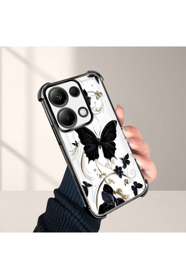Redmi Note 13 Pro 4g Compatible Kelebek Printed Transparent Silicone Shock-Absorbing Case Stylish and Durable