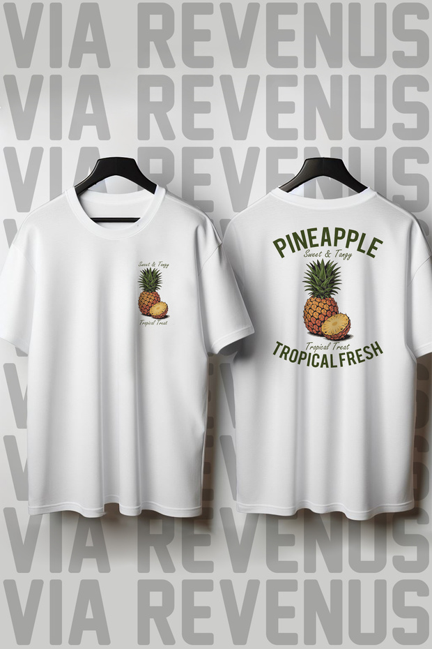 Pineapple Printed Crew Neck Loose Cut 100% Cotton Unisex Tshirt