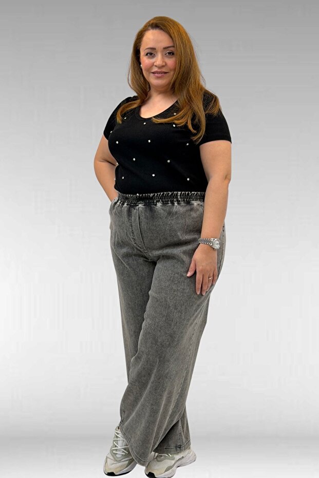 69003 Large Size Elastic Waist Loose Fit Jeans - Anthracite