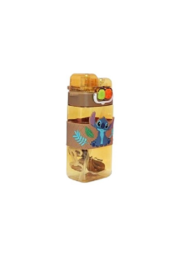 Stitch Design Double Mouth School Water Bottle - Leak-Proof Water Bottle with Straw and Flowing Water Feature
