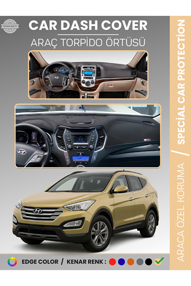 Hyundai̇ Santafe (2012-2017) Dashboard Cover Front Chest Full Fit Prevents Cracking K Non-Slip Easy Installation