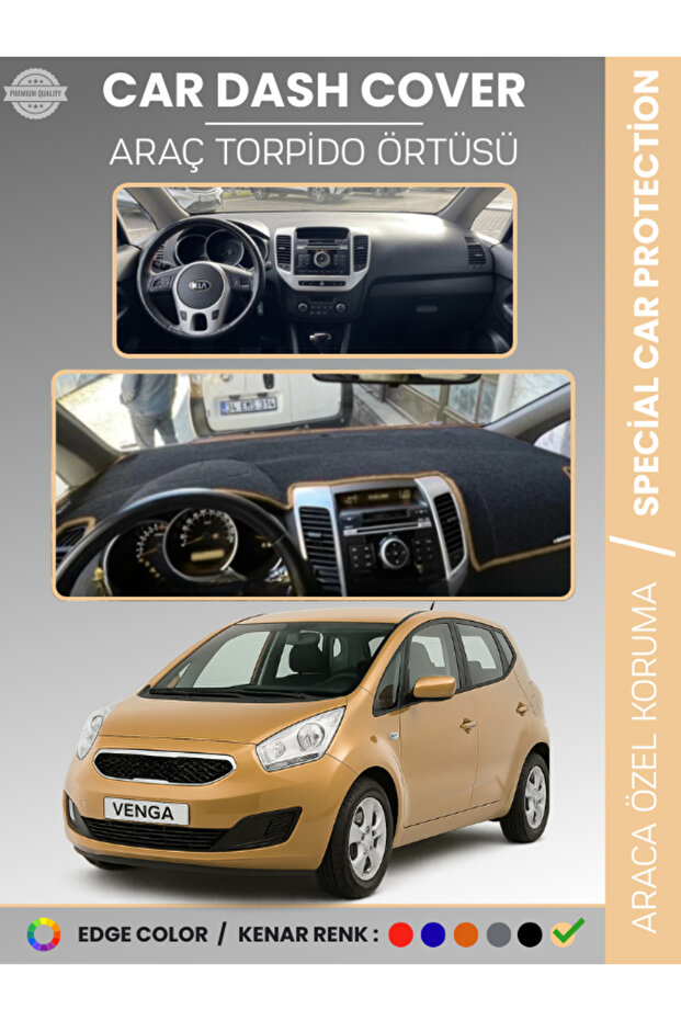 Kia Venga (2009-2011) Dashboard Cover Front Panel H Rug Dashboard Protection Perfect Fit Vehicle-Specific Non-Slip