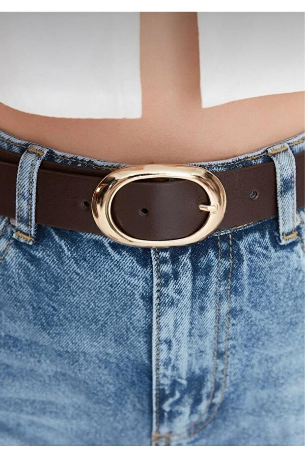 Oval Gold Buckled Women's Belt I, Jacket Belt I, Pants Belt I