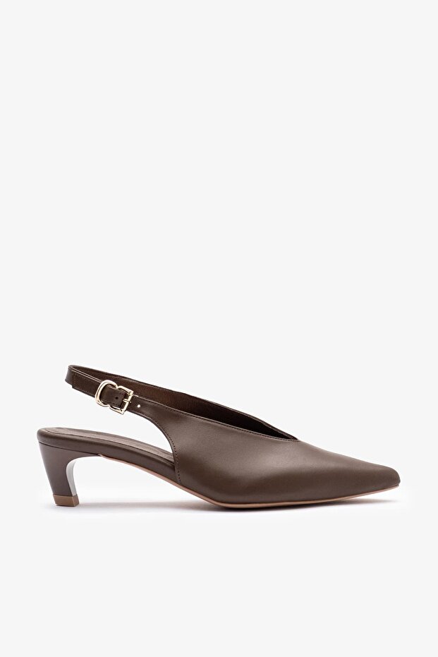 Evan Brown Leather Women Heeled Shoes