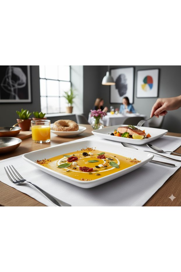 6-Piece Melamine Set 23X23 cm Square Food Presentation Plate - Modern Serving Plate Kitchen, Restaurant, Cafe, Home
