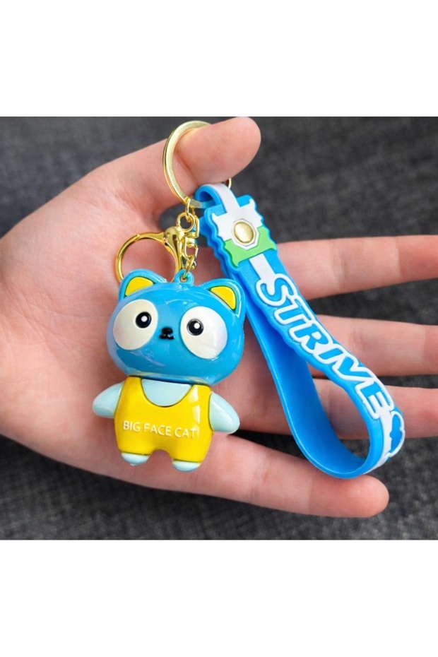 Cute Cat Keychain Big Face Cat Strive Bag Car with Silicone Wristband Keychain Accessory