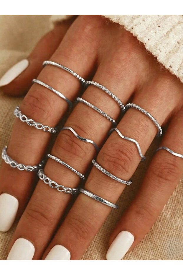 14 Adet Çoklu Basic Yüzük Seti - 2