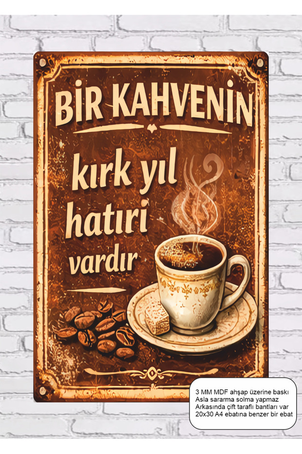 Coffee Has Forty Years of Memory Turkish Coffee Kitchen Cafe Teapot Mdf Painting Retro Wooden Poster