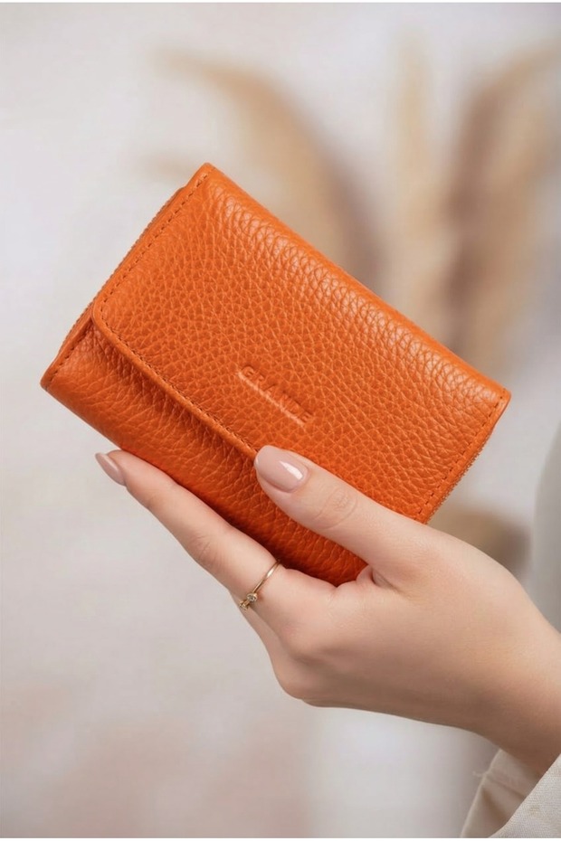 Accordion Model Orange Card Holder - Genuine Leather