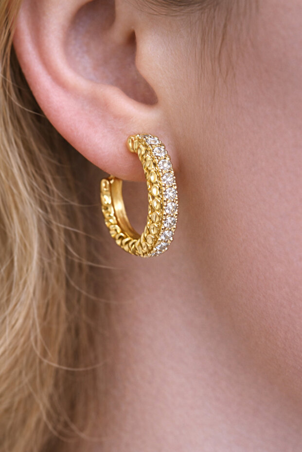 Zayria Gold Crystal Stone Gold Framed Bijouterie Earrings