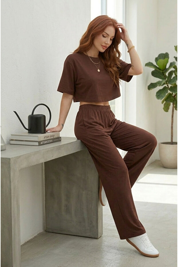 Women Batwing Sleeve Cropped Top- Baggy Pants Double Set