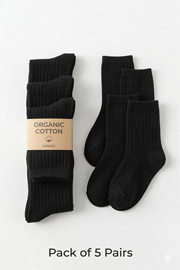 Essential Black Cotton School Socks (5-Pack)Long