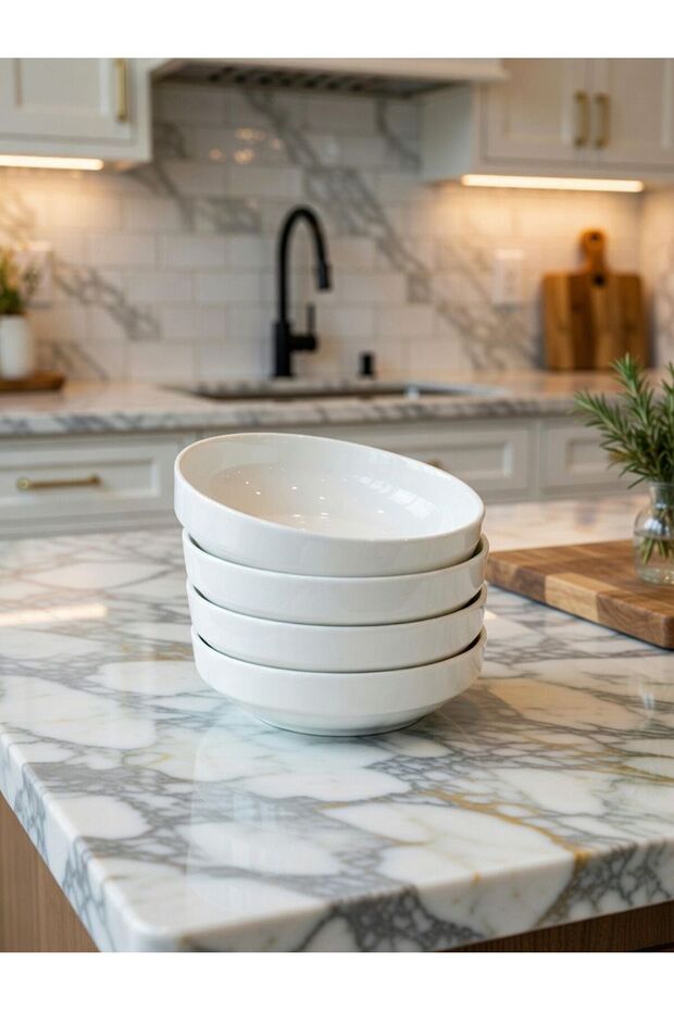 Modern Porcelain 4-Person 13 cm Soup Bowl Off-White 4 Pieces Soup Presentation Bowls