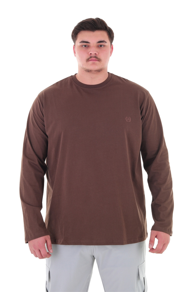 Long Sleeve Crew Neck m Transitional D Solid Color Thin Sweatshirt Suitable for Men between 115-155 Kilograms Brown