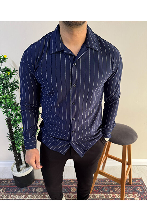 Men's Striped Crepe Shirt Long Sleeve