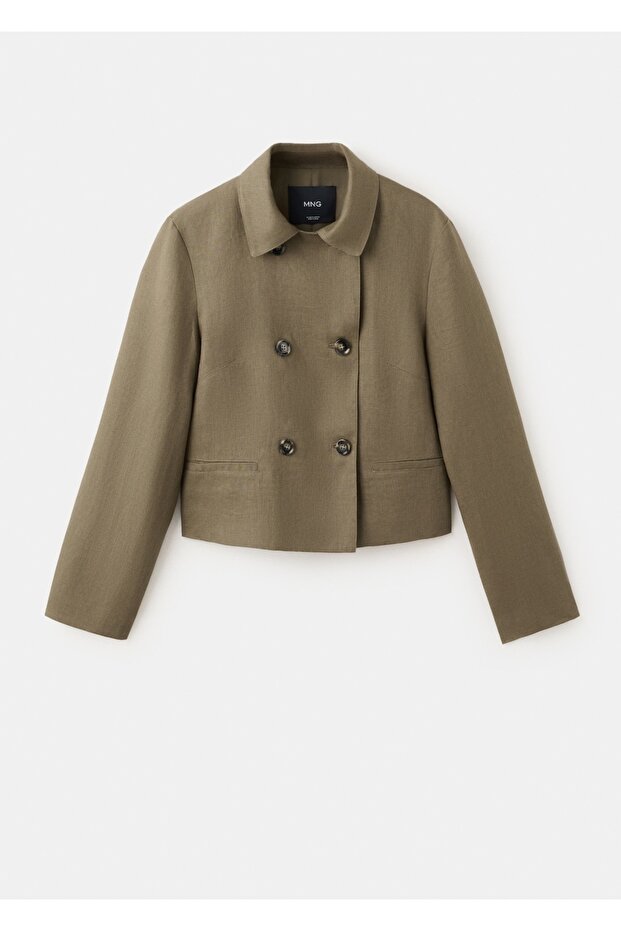 Çift düğmeli keten blazer ceket - 3