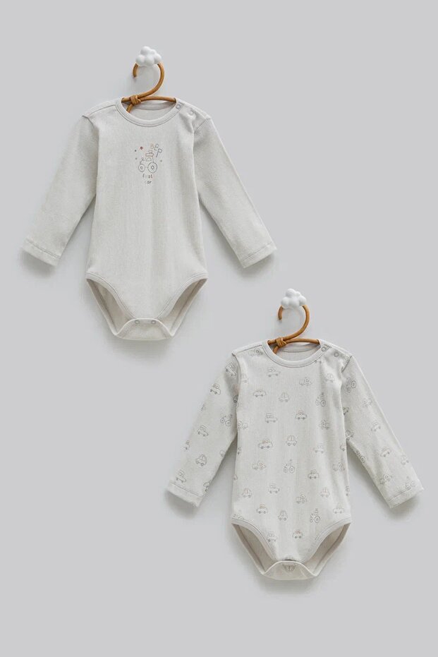 2-Piece Baby Boy 100% Cotton Cotton Car Patterned Long Sleeve Snap-On Bodysuit