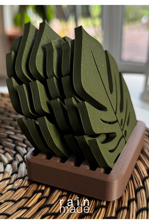 Leaf Patterned 3D Decorative Coaster Set - 3