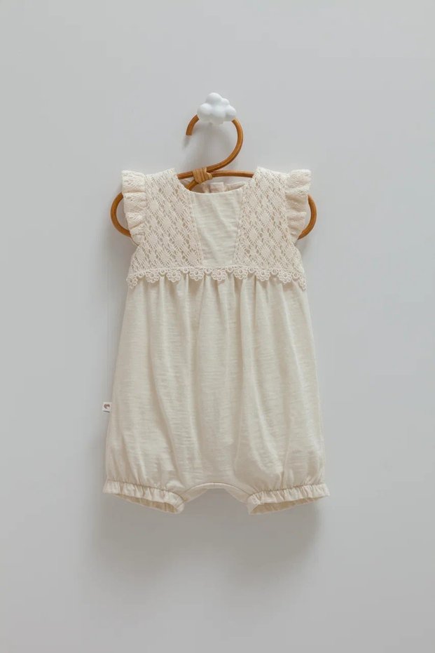 Baby Girl Romper Lace Detailed 70% Cotton 30% Linen